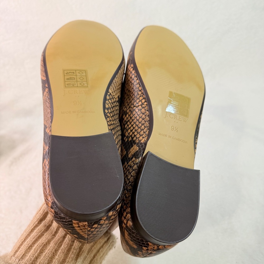 J.Crew Womens Snakeskin Print Bow Loafers Brown Black Flats Size 9.5 - Picture 6 of 9